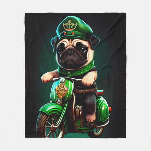 Mops Hund Fahrrad St. Patrick's Day Fleecedecke (Vorderseite)
