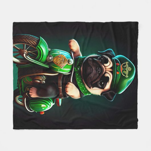 Mops Hund Fahrrad St. Patrick's Day Fleecedecke (Vorderseite (Horizontal))
