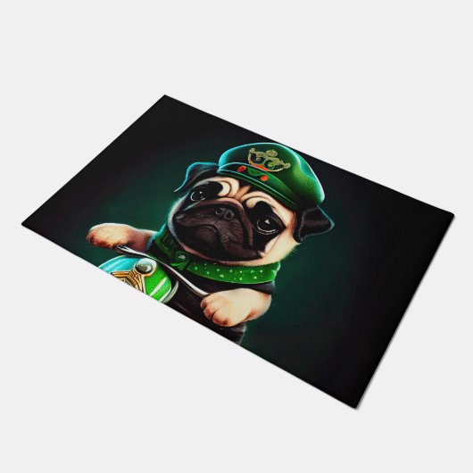 Mops Hund Fahrrad St. Patrick's Day Fußmatte (Schrägansicht)