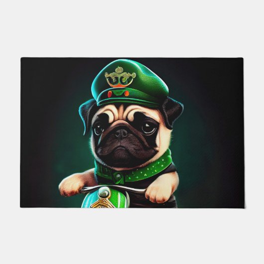 Mops Hund Fahrrad St. Patrick's Day Fußmatte (Vorderseite)