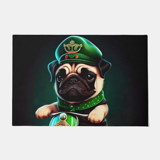 Mops Hund Fahrrad St. Patrick's Day Fußmatte (Vorderseite)