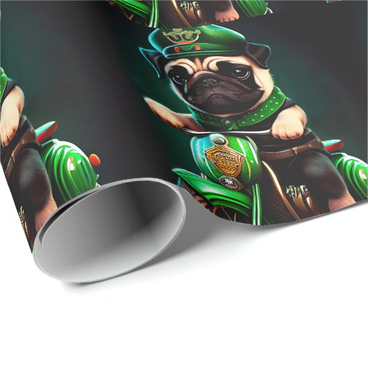 Mops Hund Fahrrad St. Patrick's Day Geschenkpapier (Rolleneckpunkt)