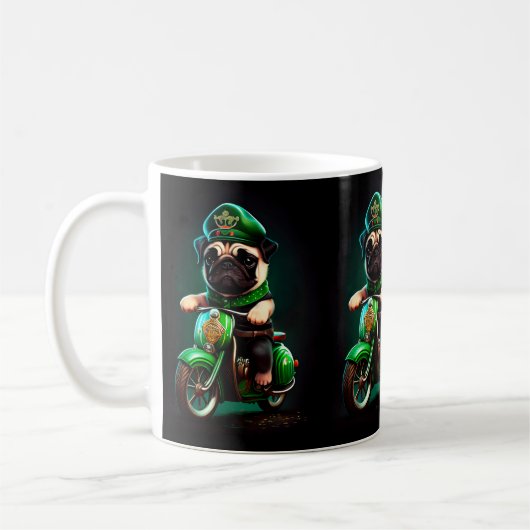 Mops Hund Fahrrad St. Patrick's Day Kaffeetasse (Links)