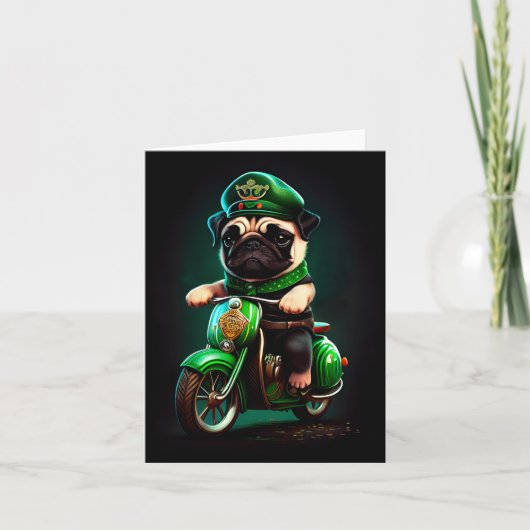 Mops Hund Fahrrad St. Patrick's Day Karte (Vorderseite)