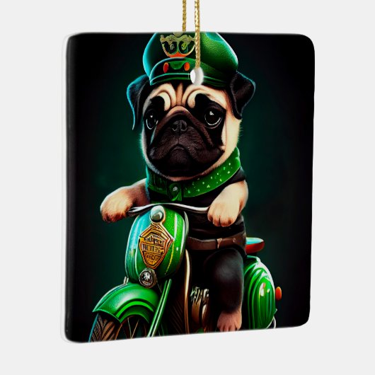 Mops Hund Fahrrad St. Patrick's Day Keramikornament (Rechts)