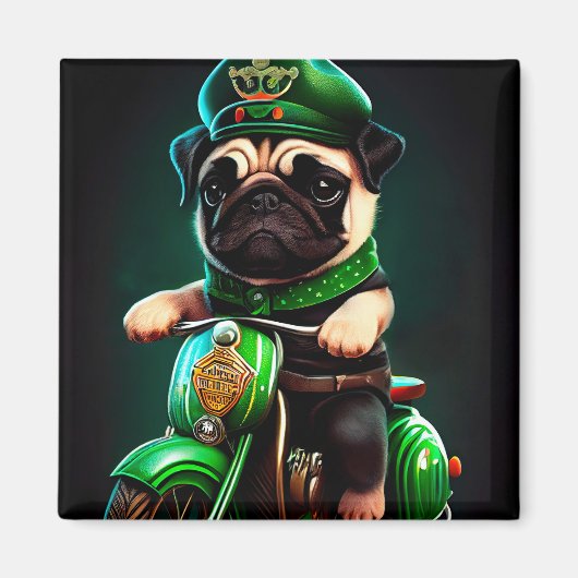 Mops Hund Fahrrad St. Patrick's Day Magnet (Vorne)