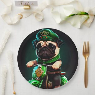Mops Hund Fahrrad St. Patrick's Day Pappteller