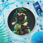 Mops Hund Fahrrad St. Patrick's Day Pappteller (Party)