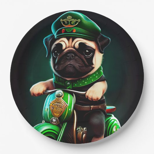 Mops Hund Fahrrad St. Patrick's Day Pappteller (Vorderseite)