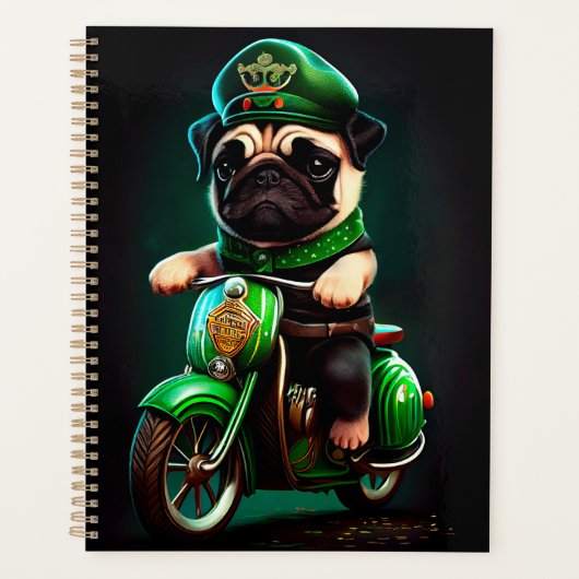 Mops Hund Fahrrad St. Patrick's Day Planer (Vorderseite)