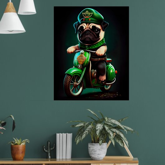 Mops Hund Fahrrad St. Patrick's Day Poster (Wohnzimmer 1)