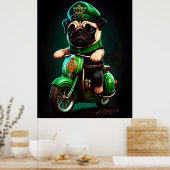 Mops Hund Fahrrad St. Patrick's Day Poster (Küche)