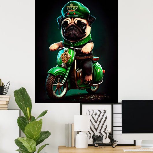 Mops Hund Fahrrad St. Patrick's Day Poster (Heimbüro)