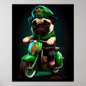 Mops Hund Fahrrad St. Patrick's Day Poster (Vorne)