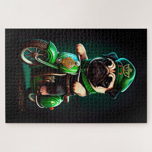Mops Hund Fahrrad St. Patrick's Day Puzzle (Horizontal)