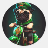 Mops Hund Fahrrad St. Patrick's Day Runder Aufkleber (Vorderseite)