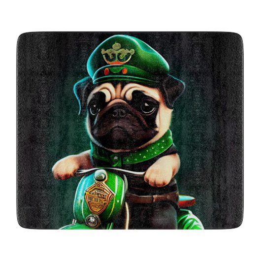 Mops Hund Fahrrad St. Patrick's Day Schneidebrett (Vorderseite)