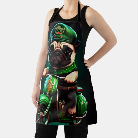 Mops Hund Fahrrad St. Patrick's Day Schürze (InSitu)
