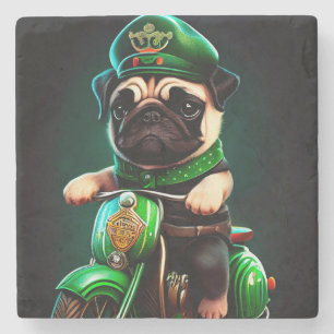 Mops Hund Fahrrad St. Patrick's Day Steinuntersetzer