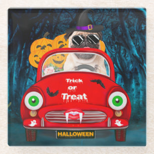 Mops-Hund fährt Auto Gruselig Halloween Glasuntersetzer