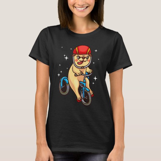 Mops-Hund fährt Fahrrad T-Shirt (Vorderseite)