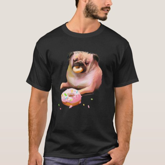 Mops Hund frisst Donut 2 T-Shirt (Vorderseite)