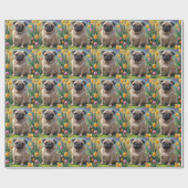 Mops-Hund-Frühlingsblumen-Malerei Geschenkpapier (Flach)