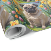 Mops-Hund-Frühlingsblumen-Malerei Geschenkpapier (Rolleneckpunkt)