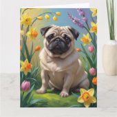 Mops-Hund-Frühlingsblumen-Malerei Karte (Vorderseite)