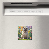 Mops-Hund-Frühlingsblumen-Malerei Magnet (In Situ (Geschirrspüler))