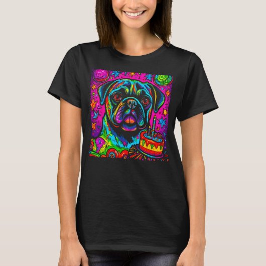 Mops Hund Geburtstagsparty T-Shirt (Vorderseite)