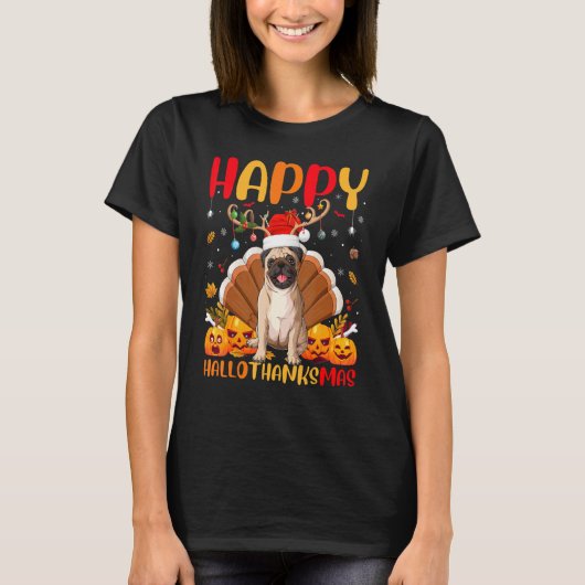 Mops Hund Glücklicher Mops Hellothanksmas T-Shirt (Vorderseite)