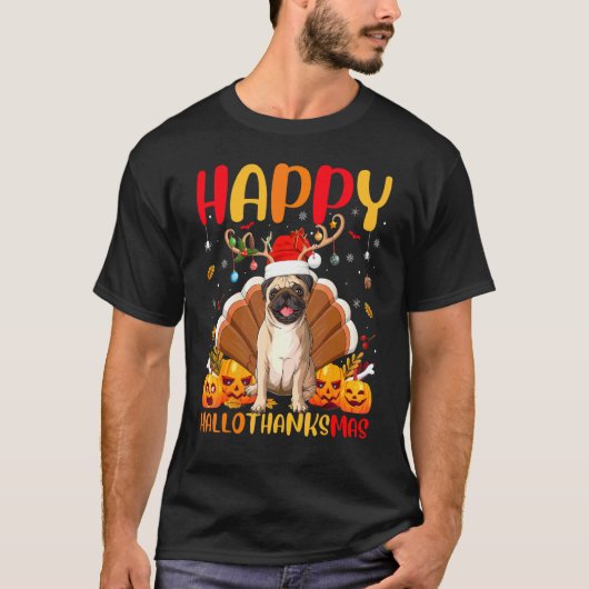 Mops Hund  Glücklicher Mops Hellothanksmas T-Shirt (Vorderseite)