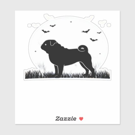 Mops Hund � Halloween Moon Silhouette Classic T-Sh Aufkleber (Blatt)