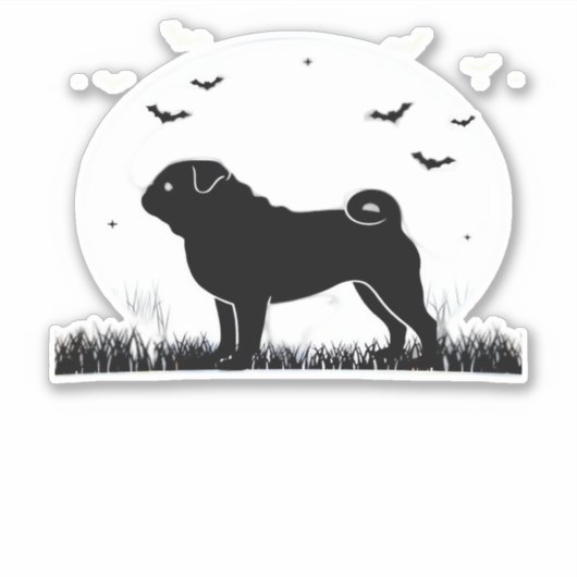 Mops Hund � Halloween Moon Silhouette Classic T-Sh Aufkleber (Vorderseite)