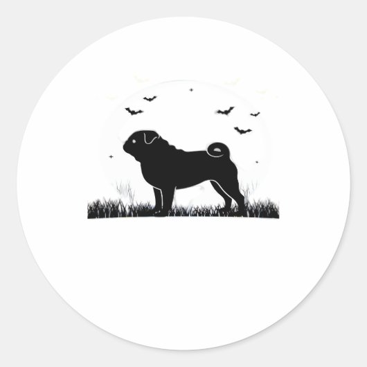 Mops Hund � Halloween Moon Silhouette Classic T-Sh Runder Aufkleber (Vorderseite)