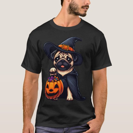 Mops-Hund Halloween T-Shirt (Vorderseite)