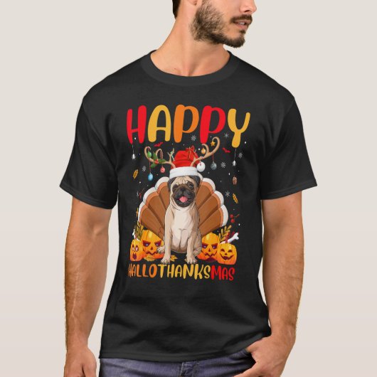 Mops Hund Happy Mops Hellothanksmas T-Shirt (Vorderseite)