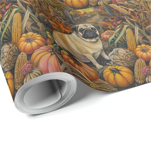 Mops Hund Herbst Ernte Erntedank Geschenkpapier (Rolleneckpunkt)
