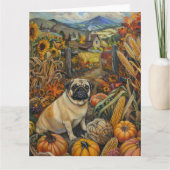 Mops Hund Herbst Ernte Erntedank Karte (Vorderseite)