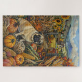 Mops Hund Herbst Ernte Erntedank Puzzle (Horizontal)