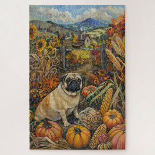 Mops Hund Herbst Ernte Erntedank Puzzle