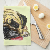 Mops Hund - Hinzufügen von Text / Farbe Geschirrtuch (Viertel Falte)