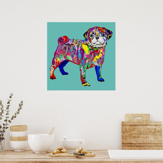 Mops Hund im bunten Straßenstil Poster (Küche)