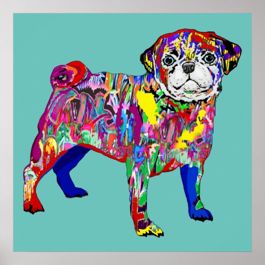 Mops Hund im bunten Straßenstil Poster (Vorne)