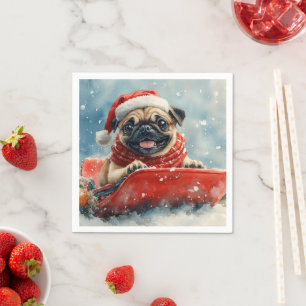 Mops-Hund im Schlitten Lass es schneien Weihnachte Serviette