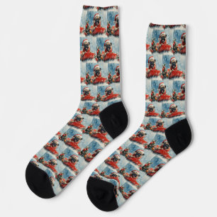Mops-Hund im Schlitten Lass es schneien Weihnachte Socken