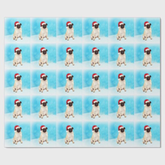 Mops Hund im Schnee sitzen mit Weihnachten Weihnac Geschenkpapier (Flach)