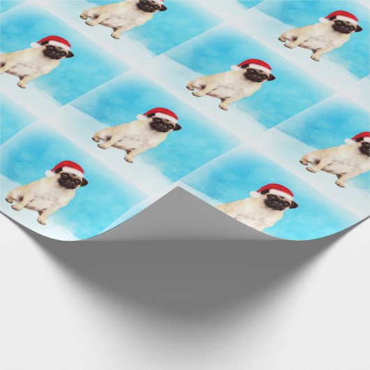 Mops Hund im Schnee sitzen mit Weihnachten Weihnac Geschenkpapier (Ecke)