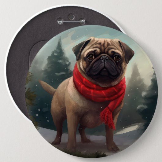 Mops Hund im Schnee Weihnachten Button (Vorne & Hinten)